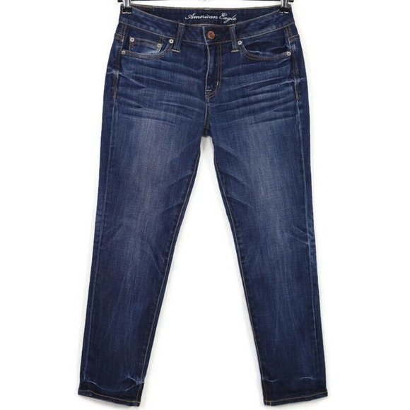 American Eagle Slouchy Cropped Jeans‎ Stretch Dark 2 - Picture 1 of 12